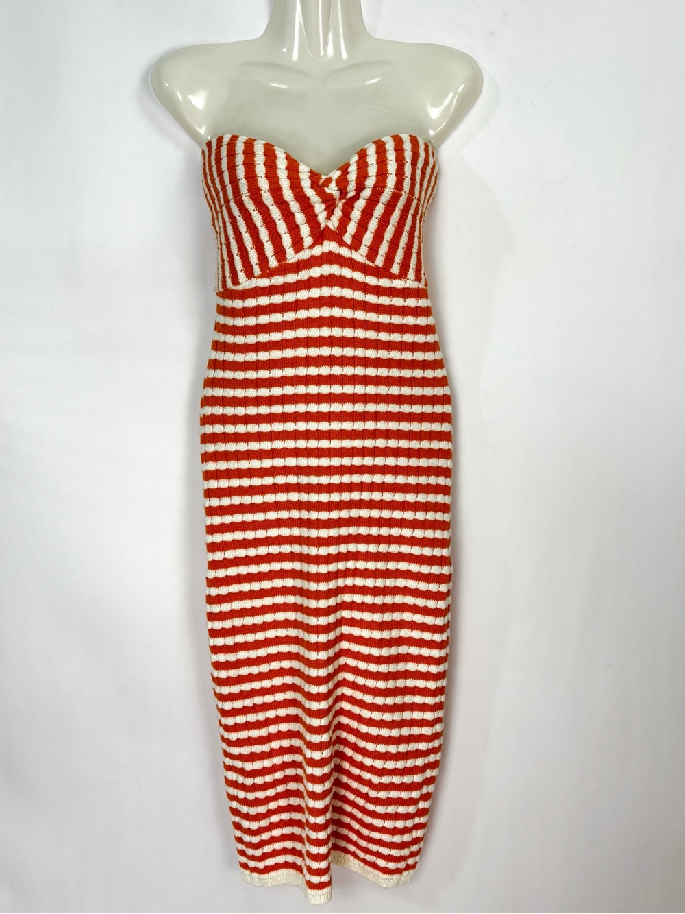 Willow & Wind Orange Cream Off White Strapless Crotchet Sweater Dress Sz Large